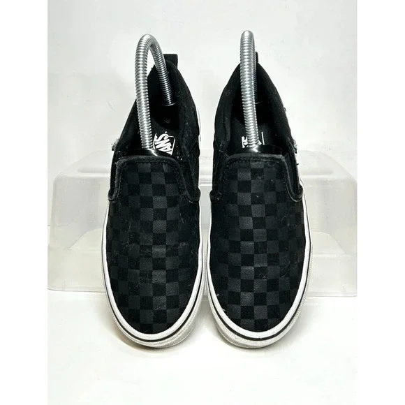 Vans Off The Wall Kids Youth Size 3 Checkerboard Slip On Black Sneakers Shoes - Picture 3 of 6